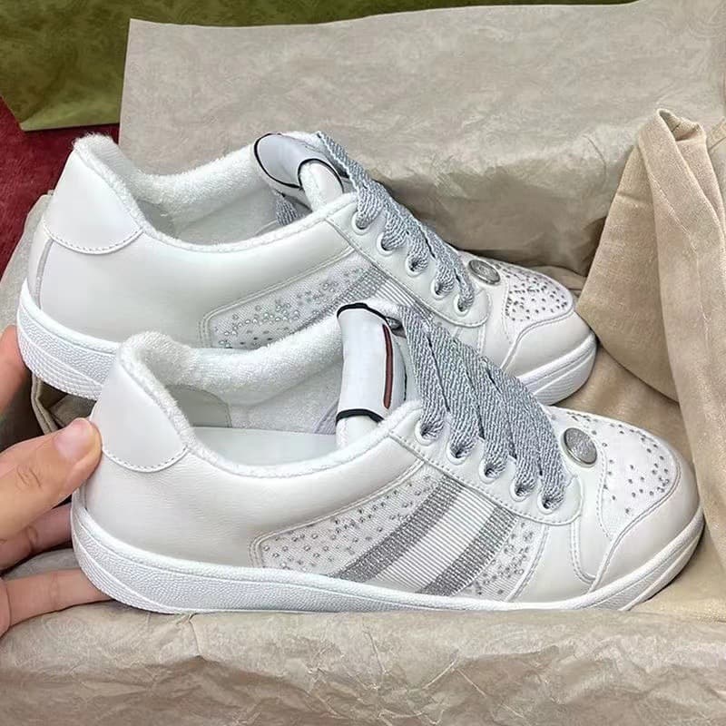 2025 New Starry Sky Hot Rhinestone Dirty Shoes Versatile Monogram Green Viral Versatile Sneakers Genuine Leather White Shoes