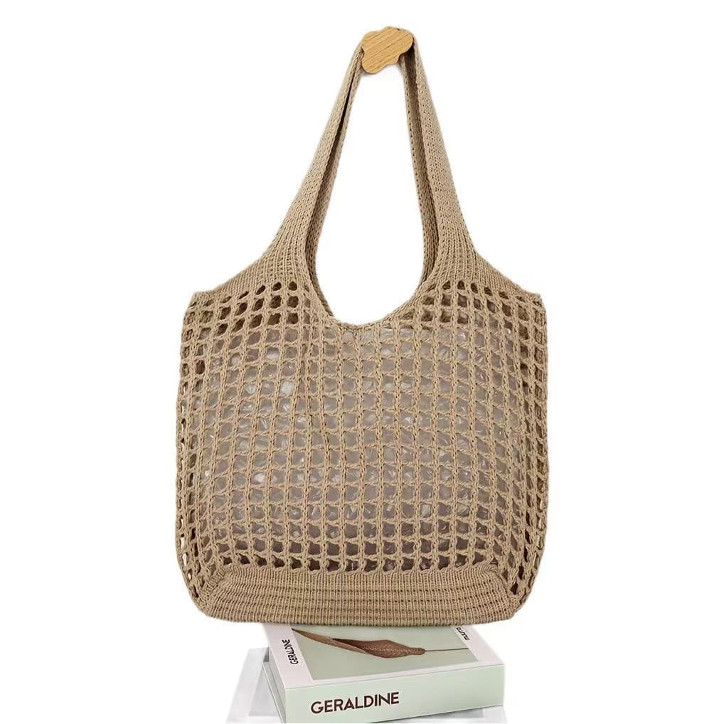 Cross-border Amazon New Women's Commuter Large Capacity Hollow Mesh Bag Casual Shoulder Bag Knitted Tote Bucket Bag