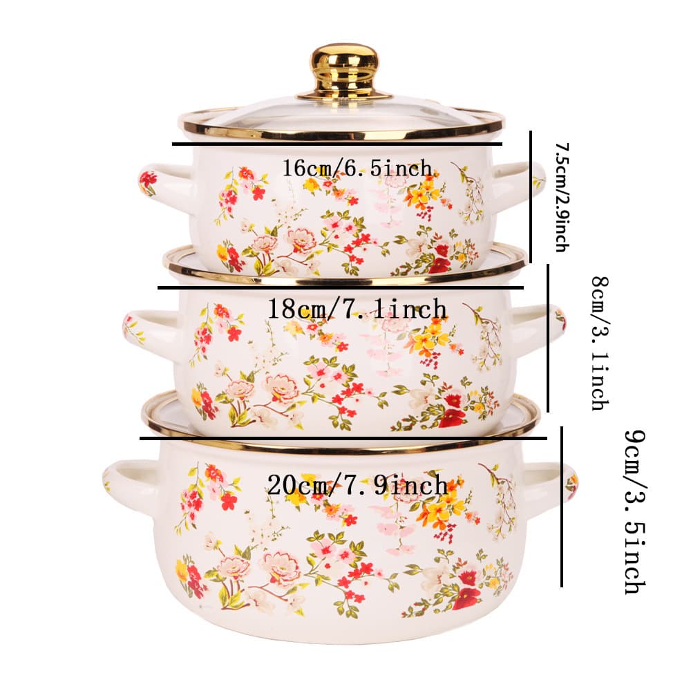 Export Enamel 3-Piece Cookware Set Premium Stockpot Enameled Pot Double Ear Soup Pot Best Seller Worldwide