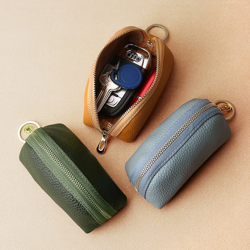 PU Leather Simple Large Capacity Universal Car Key Case Cowhide Women's Compact Storage Mini Key Cover Set Home Cute