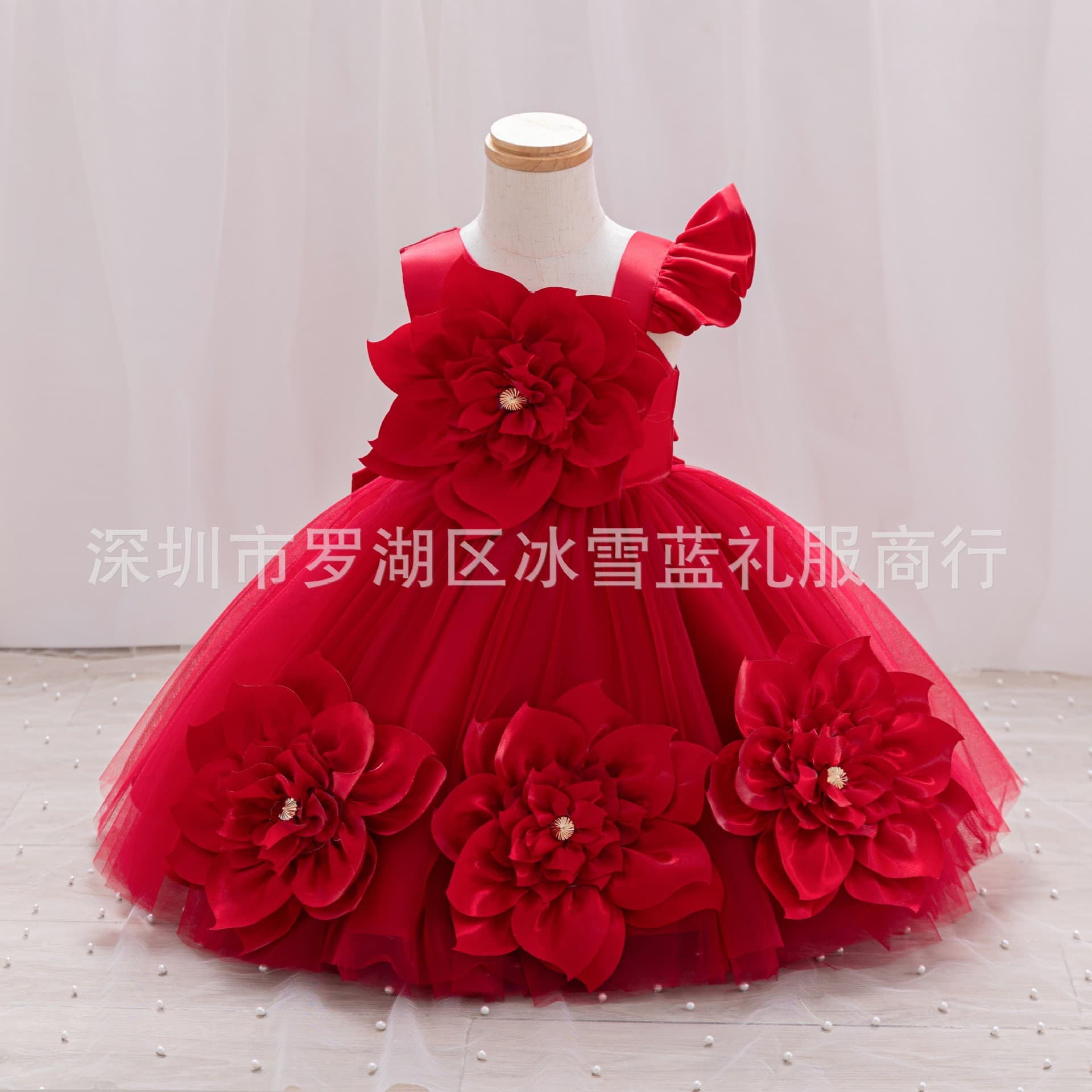 New Girls' Princess Dress with 3D Flowers and Puffy Skirt for Birthday Parties, June 1st Performances, and Hosting Events