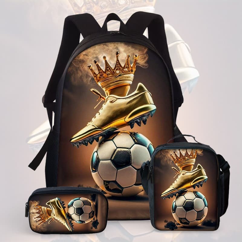Cross-border new product football cartoon print junior high school student backpack three-piece set children's school bag primary school student backpack