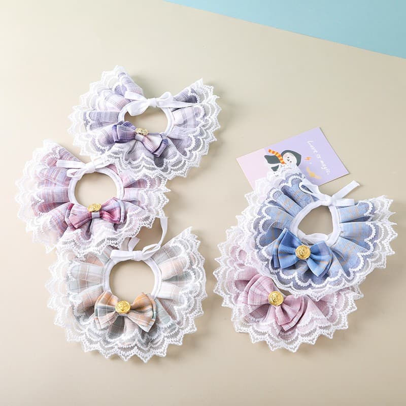 Cross-border Drool Bib Cat Dog Collar Necklace Pet Supplies JK Style Lace Edge Butterfly Bow Tie Pet Accessories