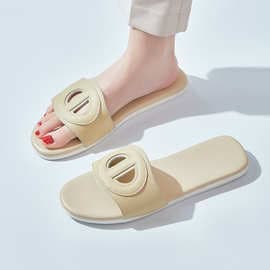 Genuine leather slippers for women's summer outer wear, fashionable and high-end flat sandals wholesale ladies silppers shoes