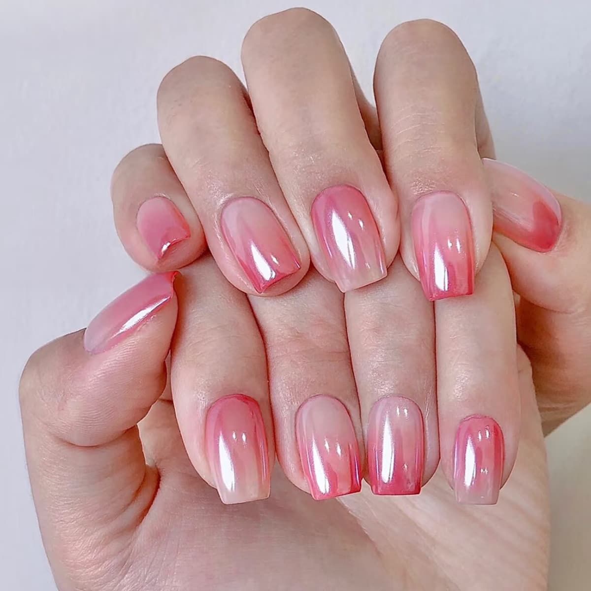 Cross-border Wearable Nail Tips Simple Peach Red Gradient Electroplated Nail Stickers Removable Fake Nails