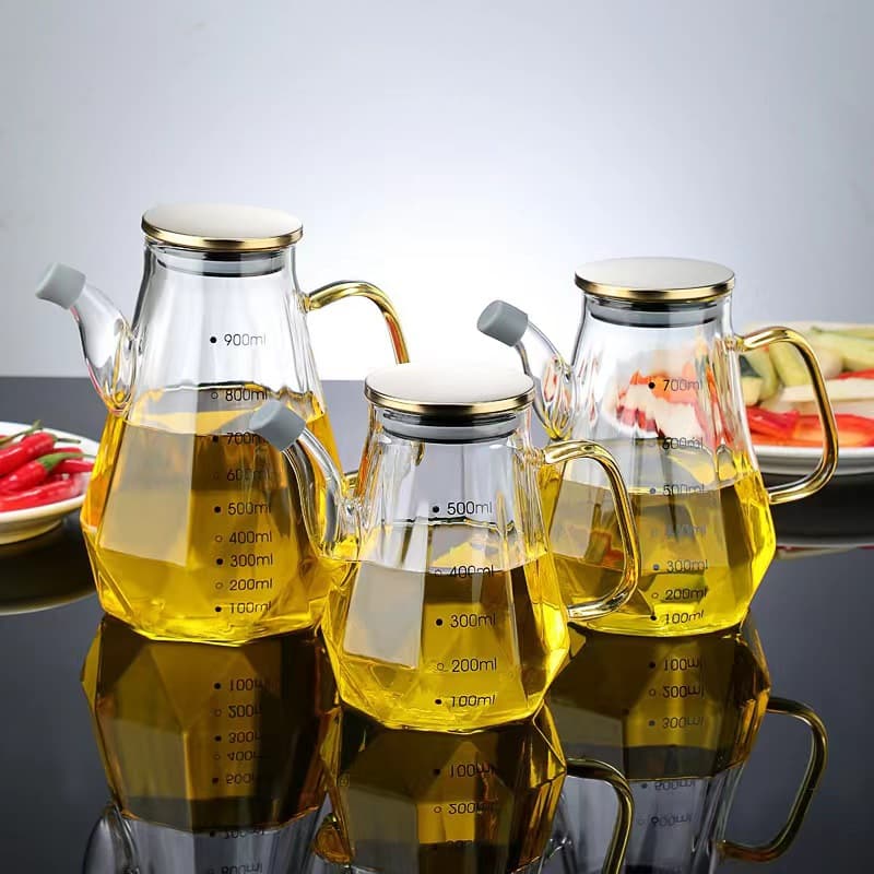 Drilled Oil Can Glass Oil Bottle with Lid Kitchen Household Leak-proof Large Capacity Non-drip Oil Can