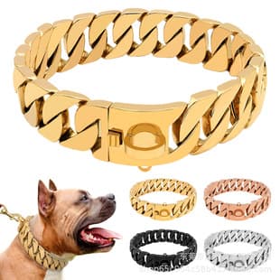 In Stock 32mm Stainless Steel Cast Gold Dog Collar Necklace Dog Chain Bully French Bulldog Large Dog Titanium Steel Collar