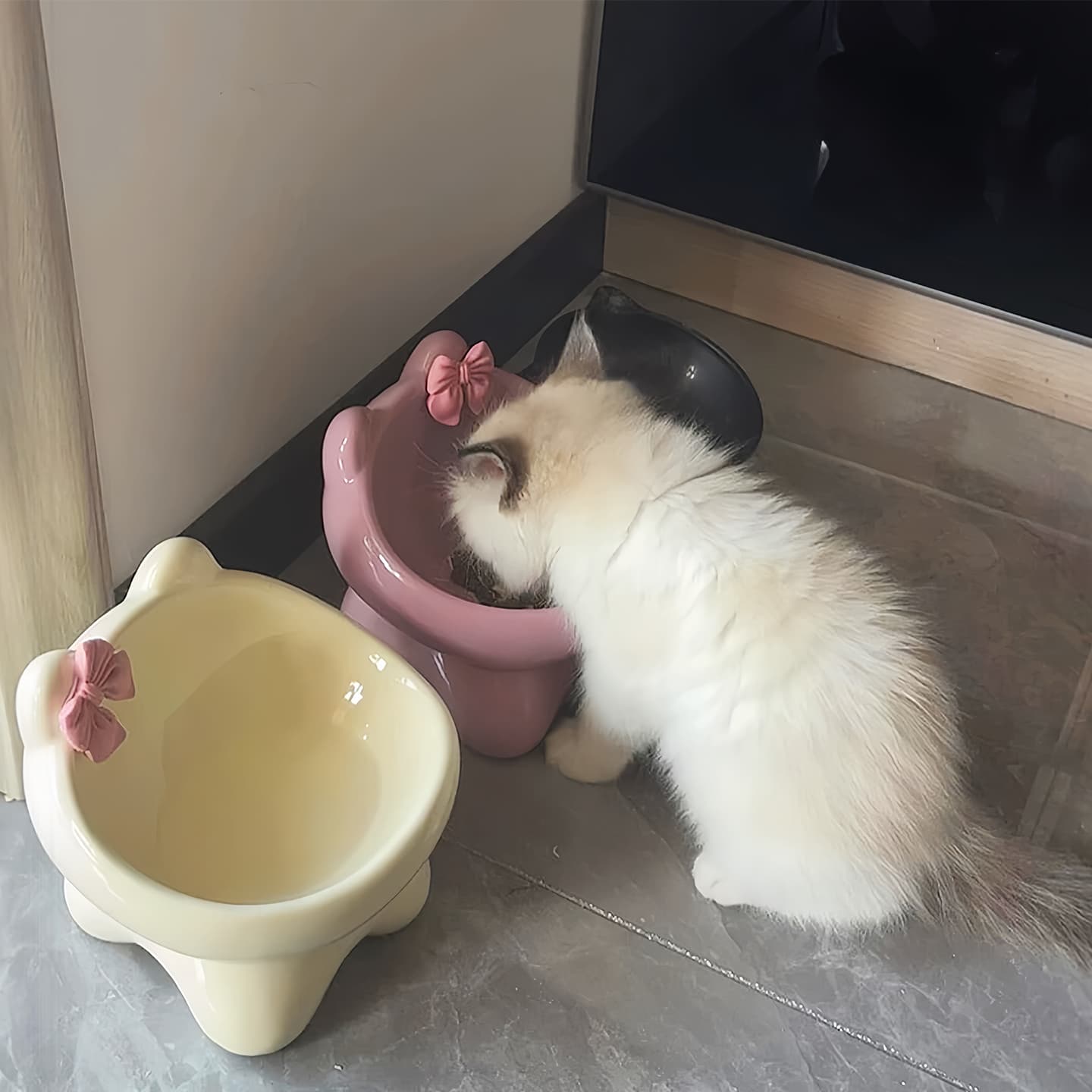 Ceramic Cat Bowl, Cute Cat Food Dish, Water Bowl, Cat Food Container, Protects Cervical Spine, Non-Spill, Prevents Black Chin, Dog Bowl