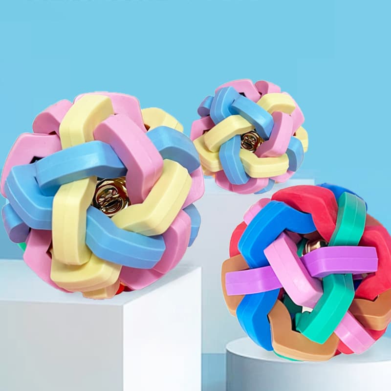 Cross-border pet toys colorful bell ball TPR macaron woven bell ball dog elastic ball teeth grinding and bite resistant