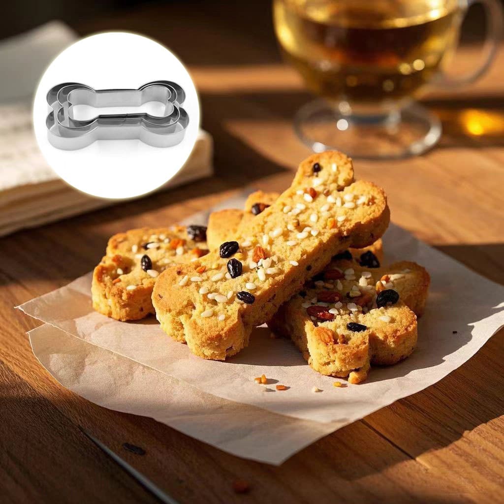 Stainless Steel Cookie Cutter Set - DIY Baking Cake Cutting Molds, Dog Bone 3-Piece Set