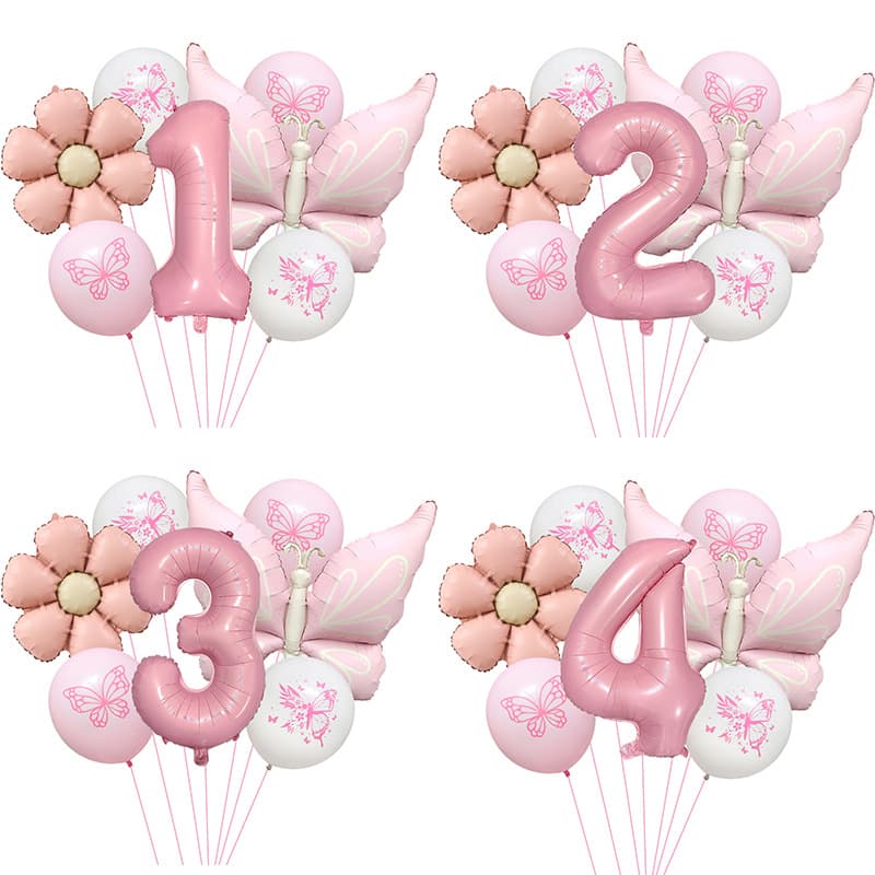 Cross-border New Pink Butterfly Theme 32-Inch Digital Foil Balloon Set Birthday Party Baby Shower Decoration
