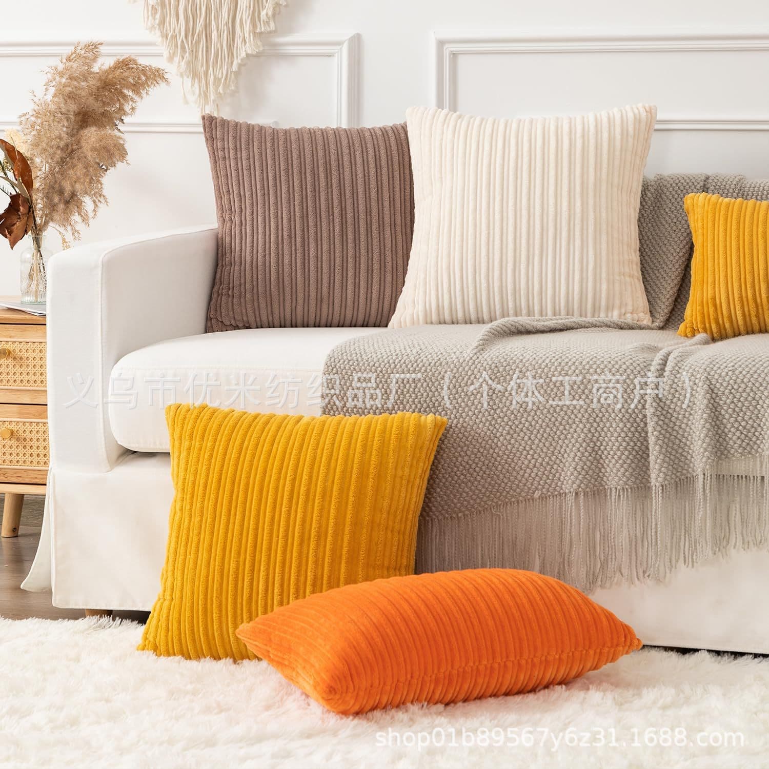 Manufacturer's new corduroy striped throw pillows, sofa cushions, chair back covers, bed headrest pillows, and lumbar pillows.