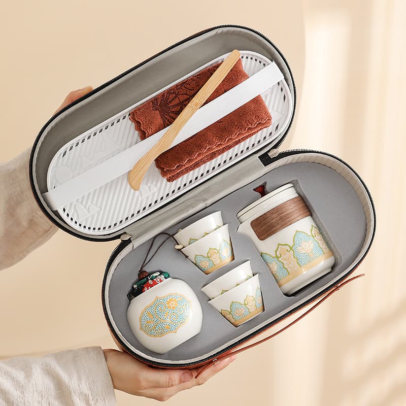 Travel Tea Set Outdoor Portable Ceramic Quick Cup Custom Business Gift Corporate Event Festival Souvenir