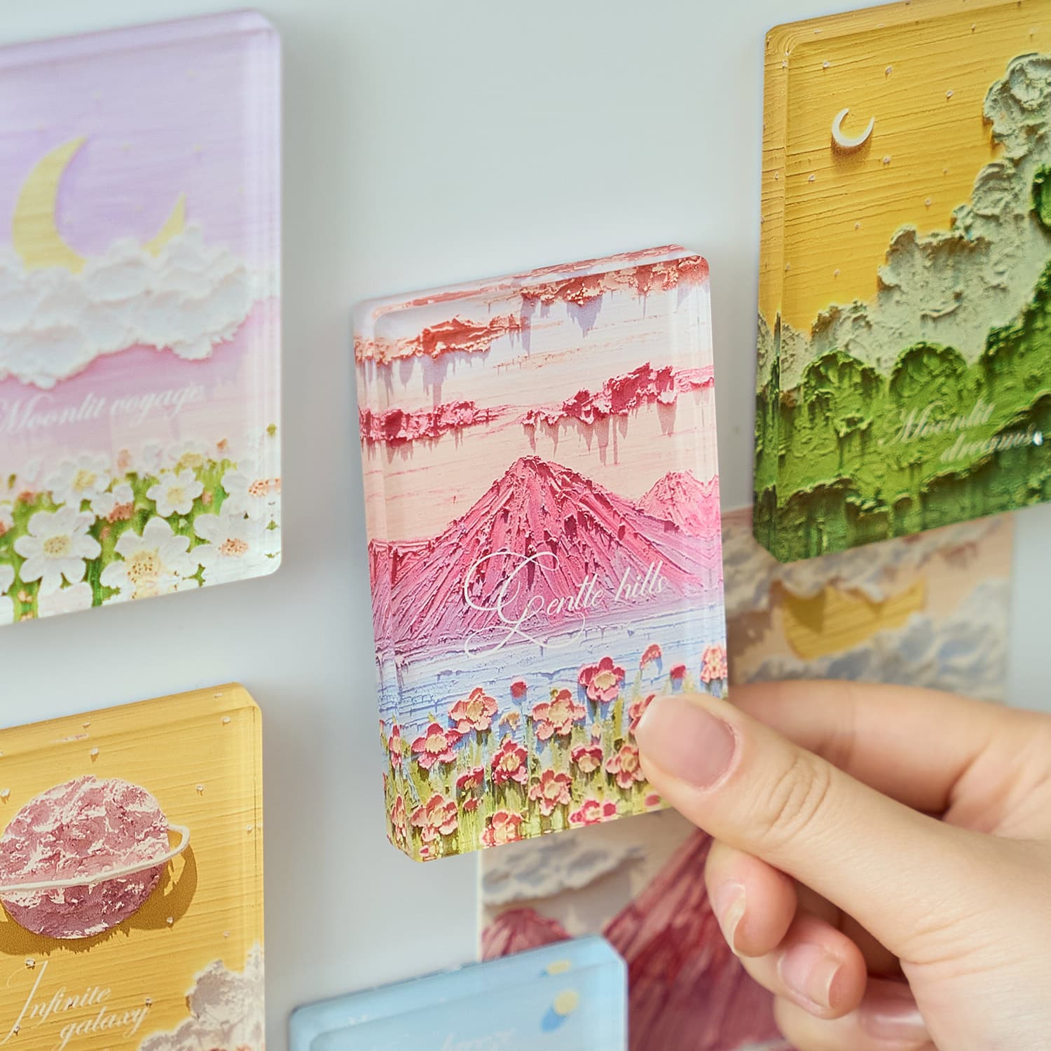 Early Morning Oil Pastel Fridge Magnet, Romantic Heartbeat Series, Thickened Acrylic Magnetic Fridge Decoration Sticker, 6 Styles