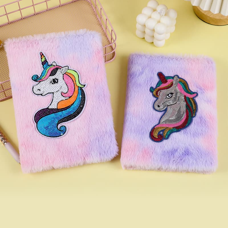 Colorful Unicorn Plush Notebook Cute Girl's Learning Reward Gift Book Polyester Cover Wireless Glue Binding Dorelin Paper