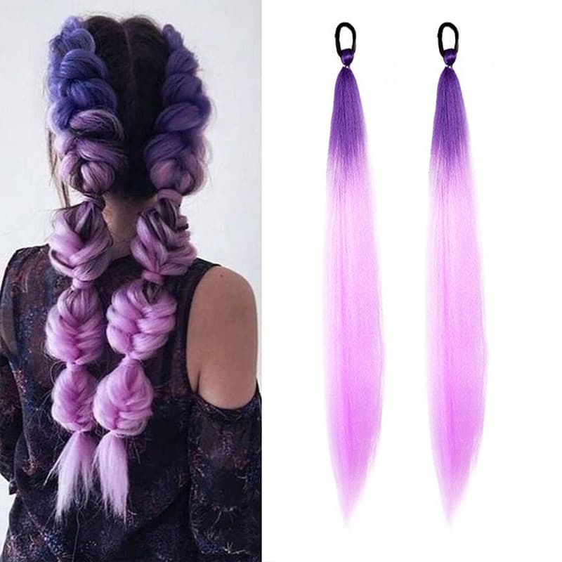 Christmas Ponytail Hair Extension for Women, Long Ponytail with Braided Colorful Braids, Pair Pack