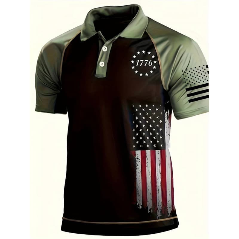 Cross-border TikTok Golf Polo 3D Printed Short Sleeve Men's Sports Turn-down Collar T-Shirt Flag Design