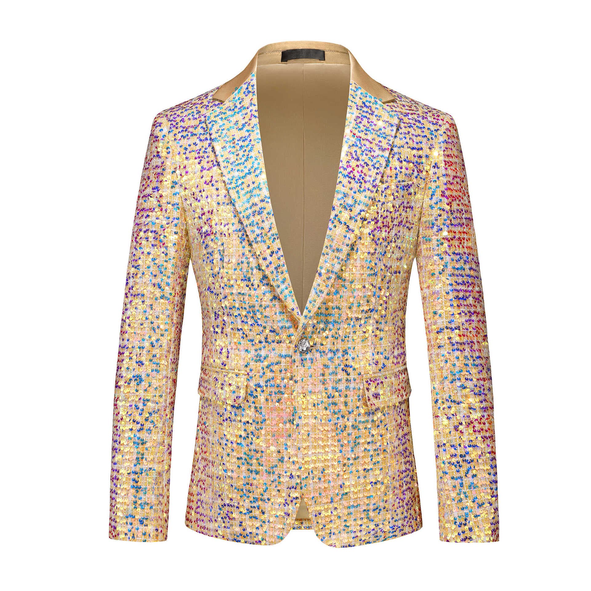 2024 autumn new long-term model mainly promotes men's hollow slim fit large size sequined suit single suit jacket cross-border men