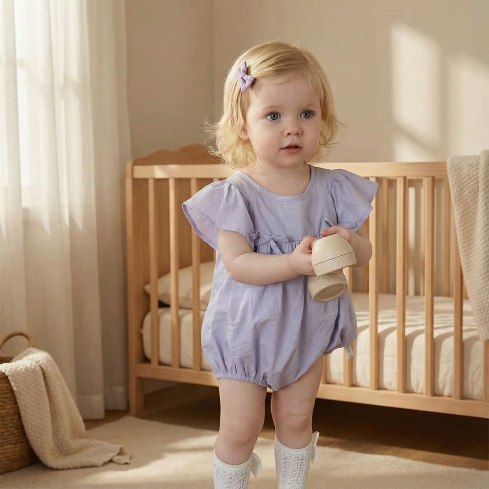 Baby girl's new summer bag baby clothes ins cotton and linen triangle flying sleeves cute romper jumpsuit cross-border