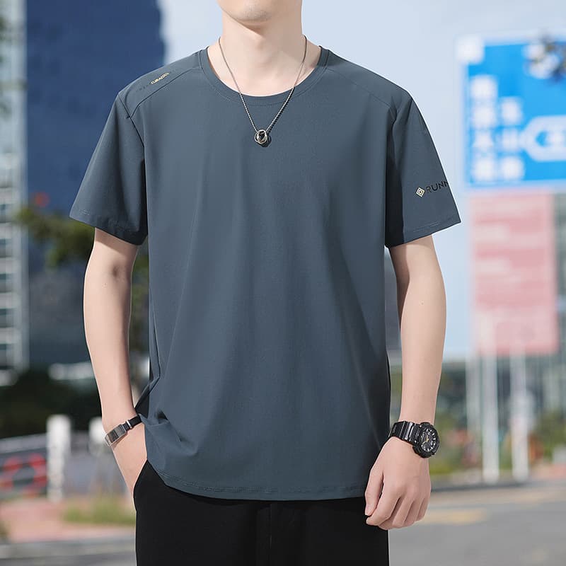 Ice Silk Short Sleeve T-Shirt Men 2026 New Summer Sportswear Cool Feeling Quick Dry Breathable Plus Size Tee