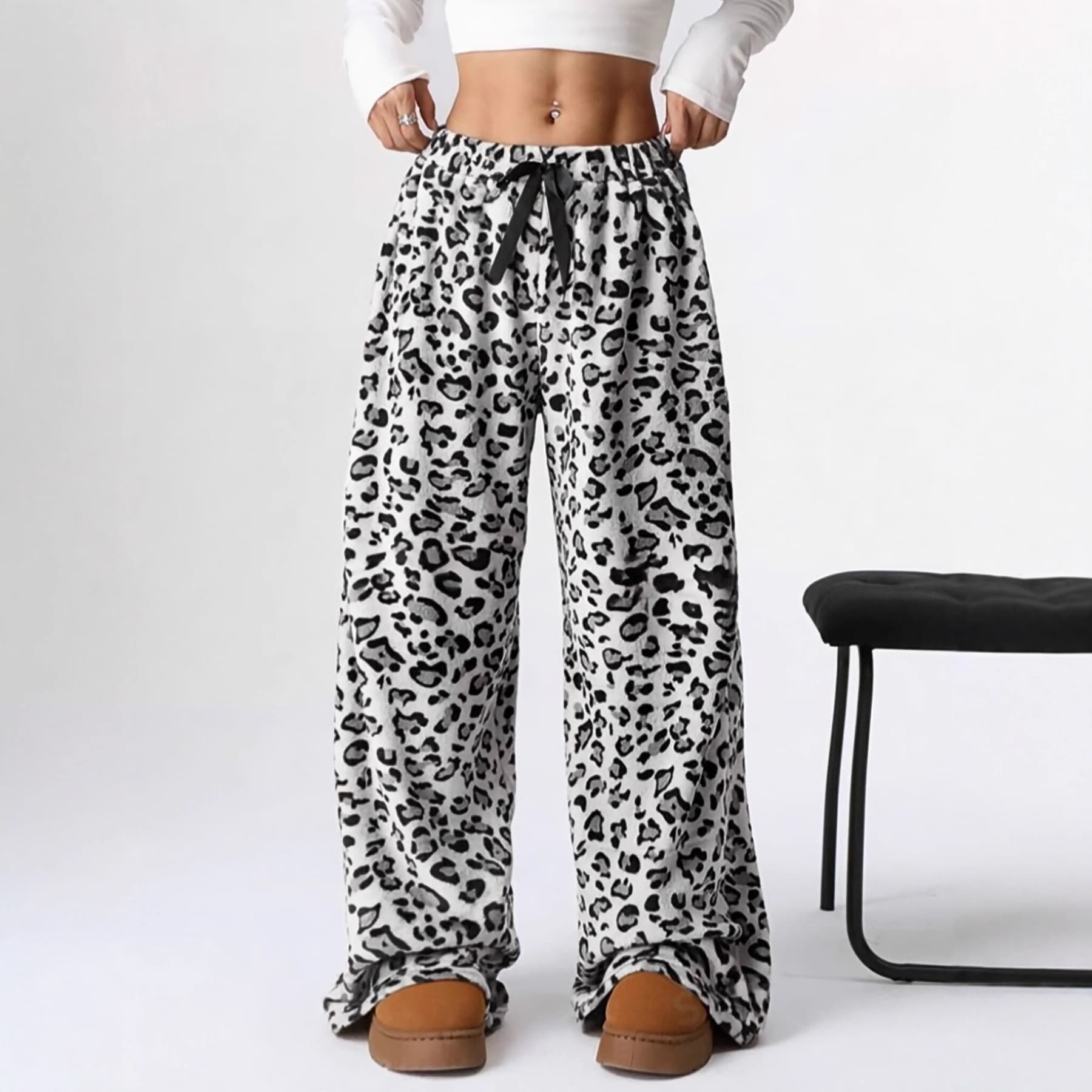 2026 Cross-Border Amazon European and American New Style 3D Printed Leopard Print Wide-Leg Pants Fashionable Casual Loose Long Pants