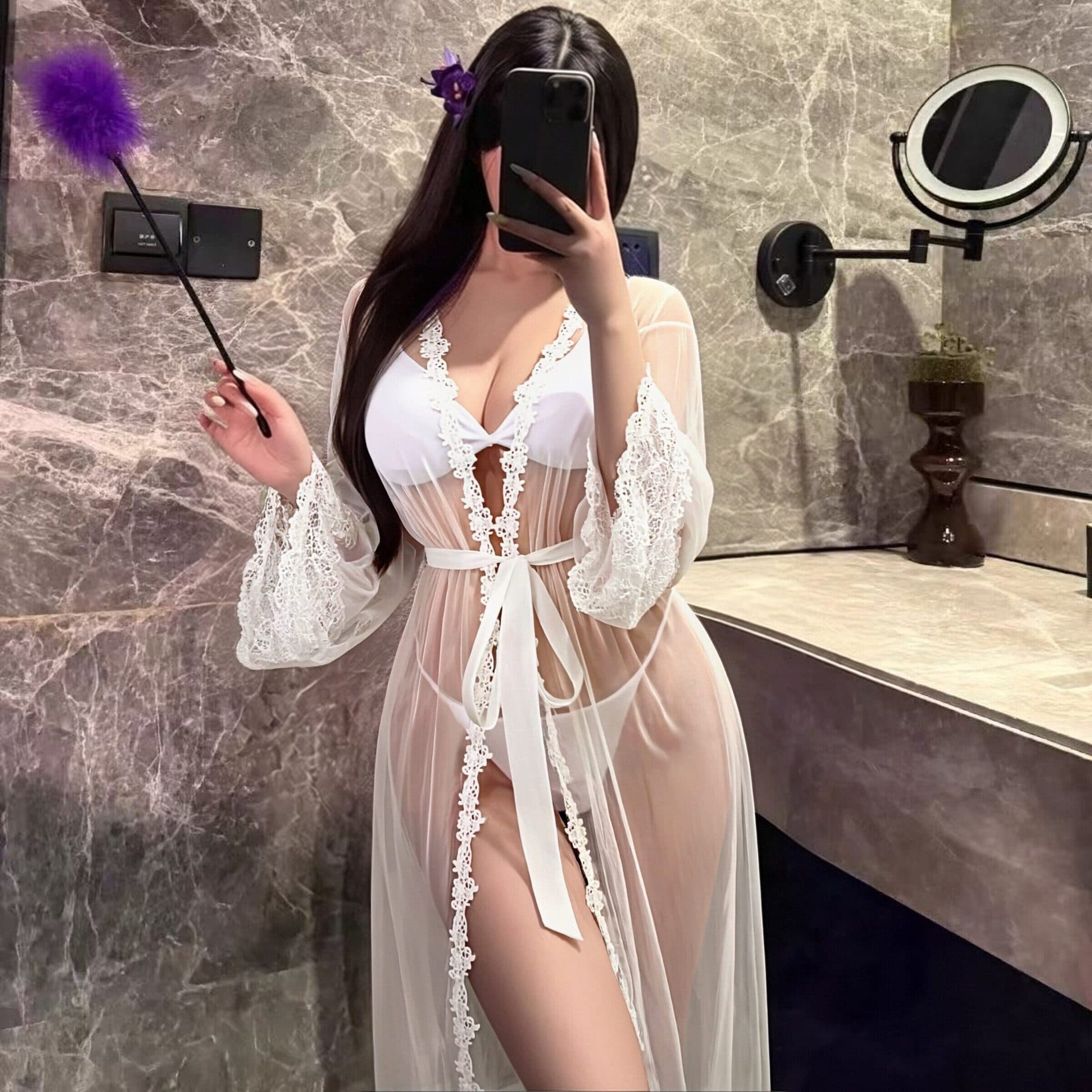 Yimenglan Lingerie Summer Cardigan Lace Sexy Sheer Mesh Pure Desire Flirting Sexy Lingerie Robe Sleepwear