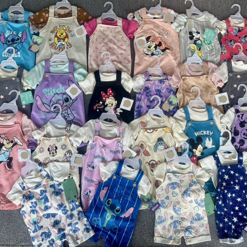 Baby Boy and Girl Overall Set 2-Piece 2025 New Short Sleeve with Hanger Baby Overall Set Hanger
