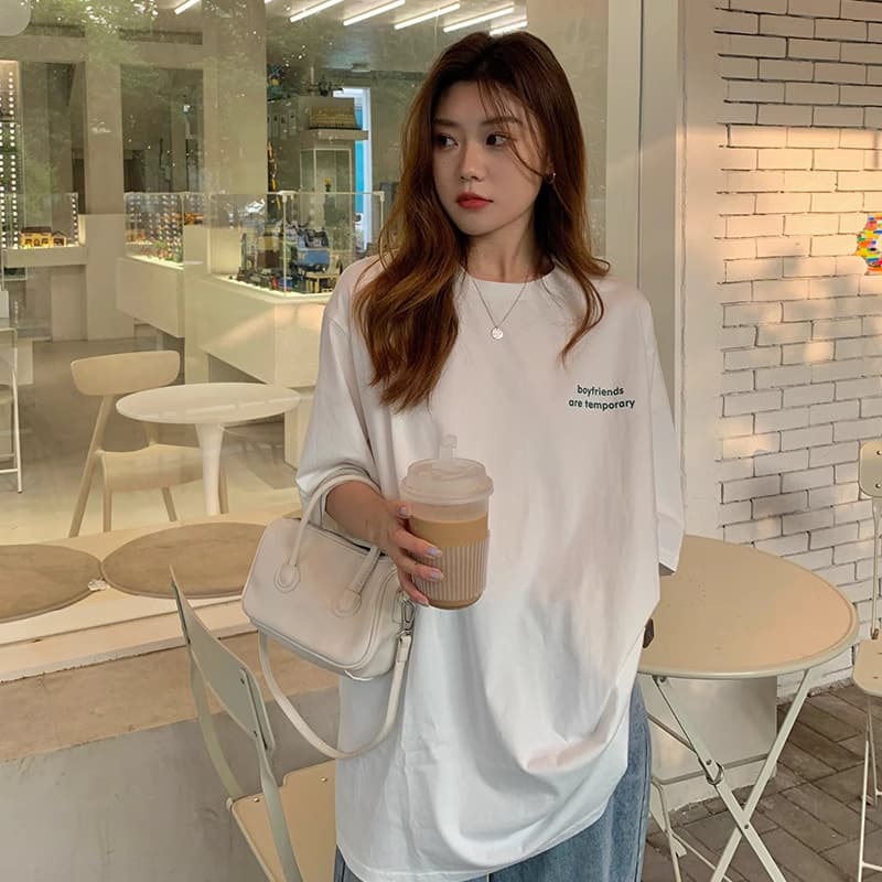 American Retro Oversize Women's T-shirt Lazy Style Printed Loose Base Shirt Spring Summer Cotton Round Neck Short Sleeve