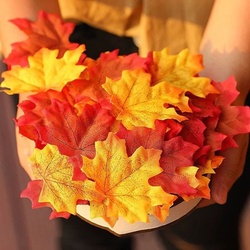 Artificial Maple Leaves Christmas Red Maple Leaf Wedding Decoration String Lights Ornament Yellow Faux Leaves for Home Decor