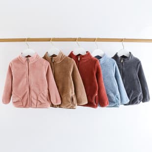 Kids Thick Flannel Coat Boys Fleece Jacket Baby Girls Coral Fleece Stand Collar Cardigan Top