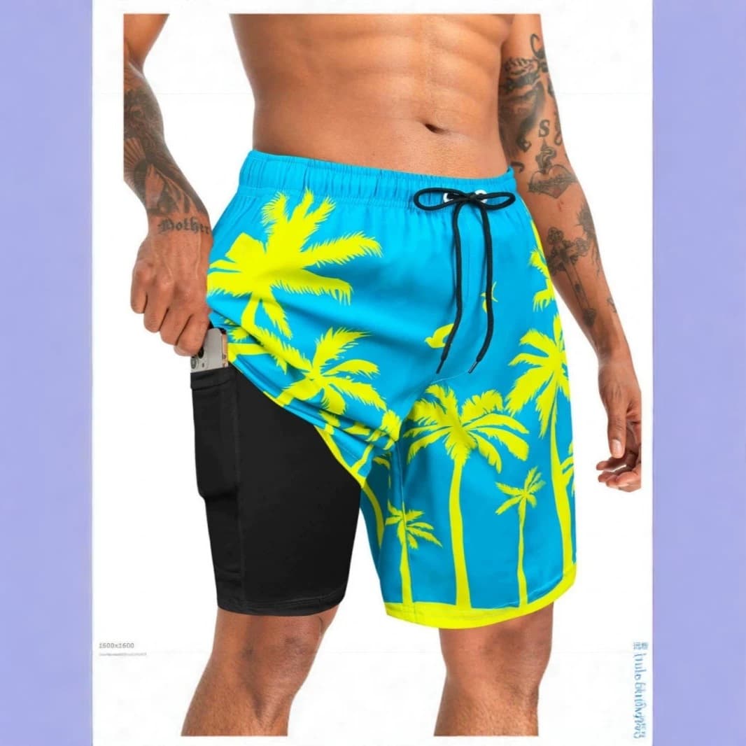 2026 Summer New Print Men's Beach Shorts with Pockets Inner Lining Cross-Border European and American Foreign Trade Surfing Shorts Men's Shorts