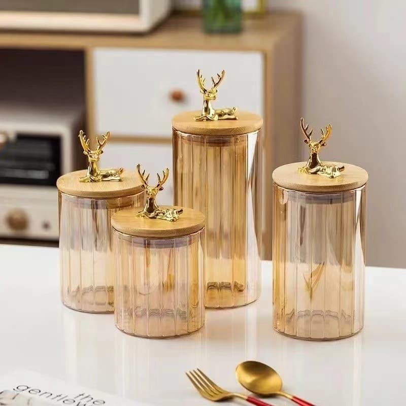 Vertical Grain Glass Jar, High Temperature Resistant Kitchen Storage Canister, Transparent Storage Jar, Large Household Tea Leaf and Dry Food Container