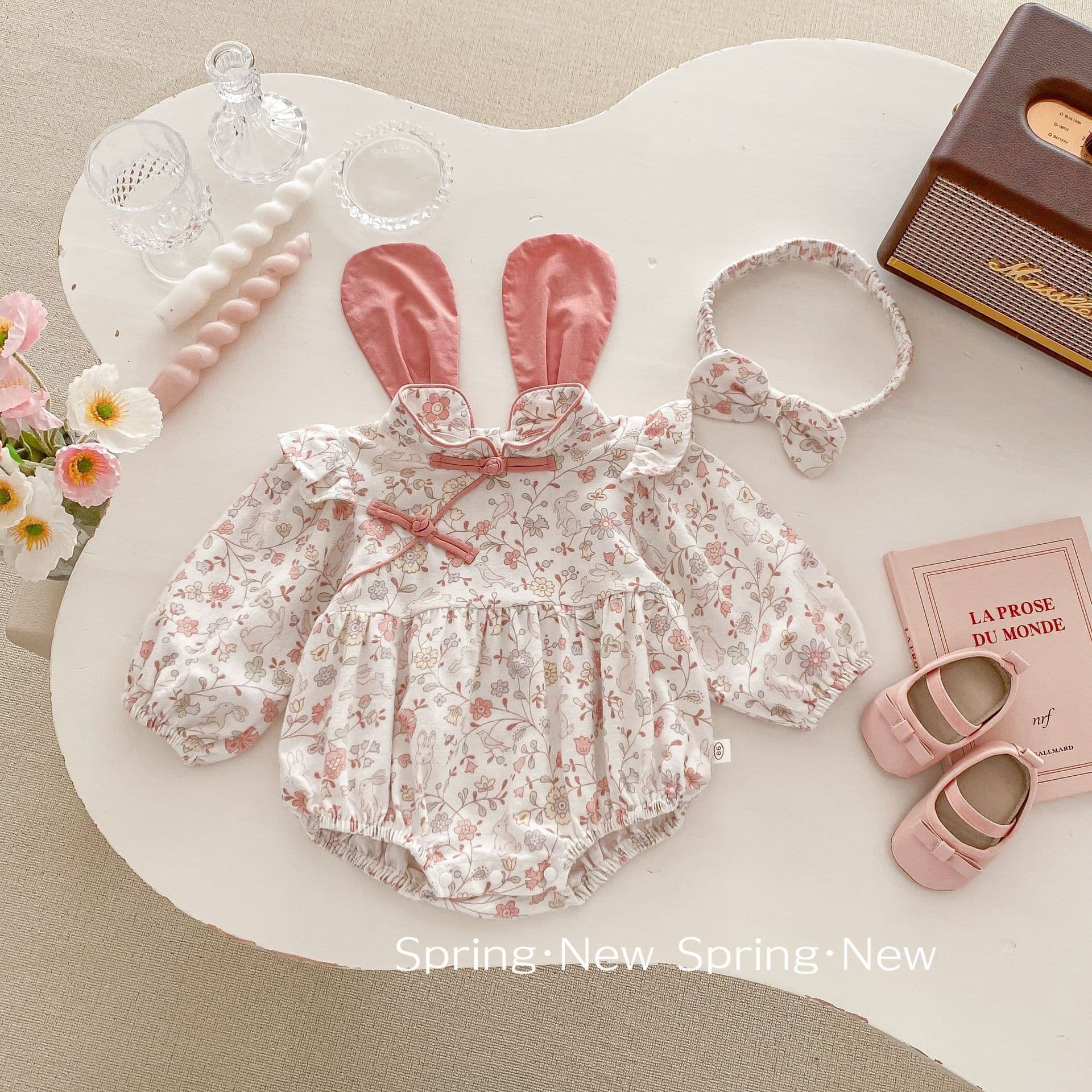 Baby Headband Included Super Cute Bodysuit 0-2 Years Autumn Baby Girl Chinese Style Cross-Front Cartoon Romper Trendy AL271