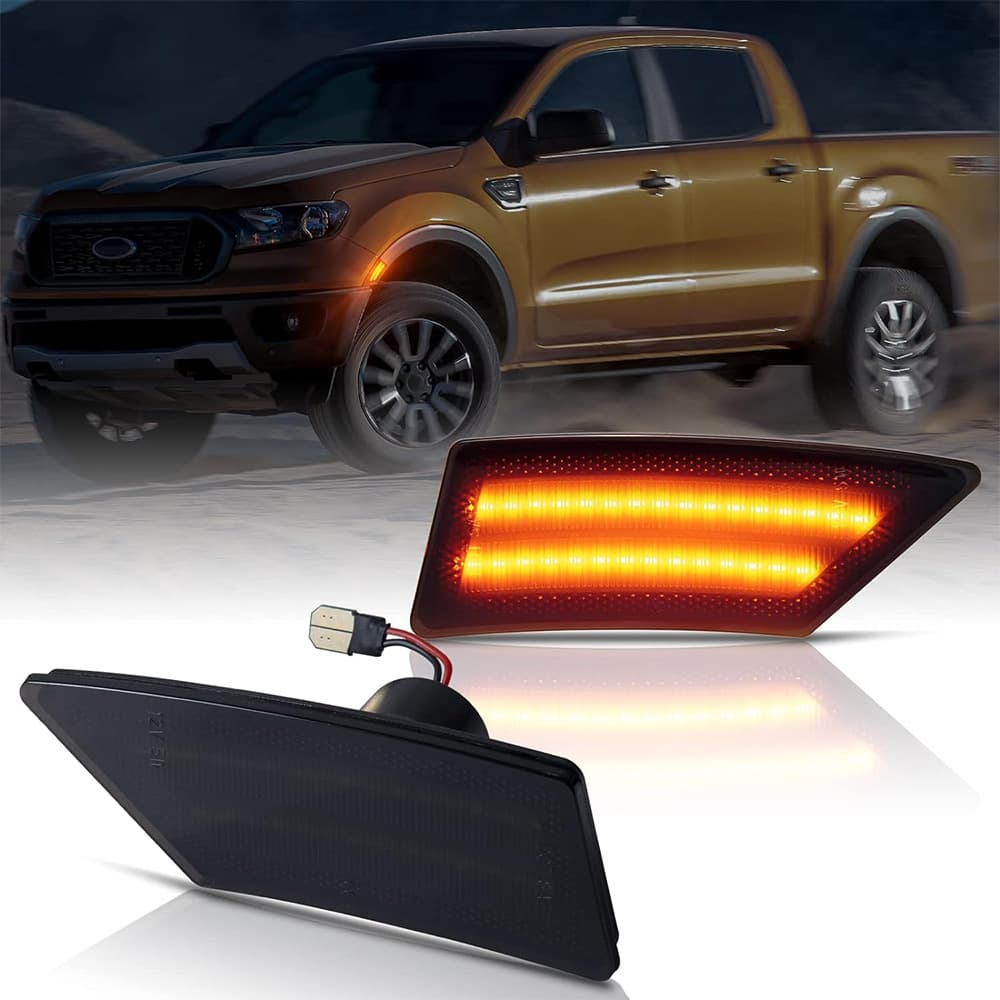 Suitable for LED fender side marker lights, front 5W turn signal lights 2019-2023 Ford smoked lens - for export