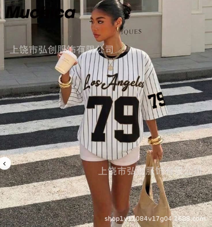Muchica Casual Striped T-Shirt Y2K Style Cross-Border Unisex Game-Specific Jersey