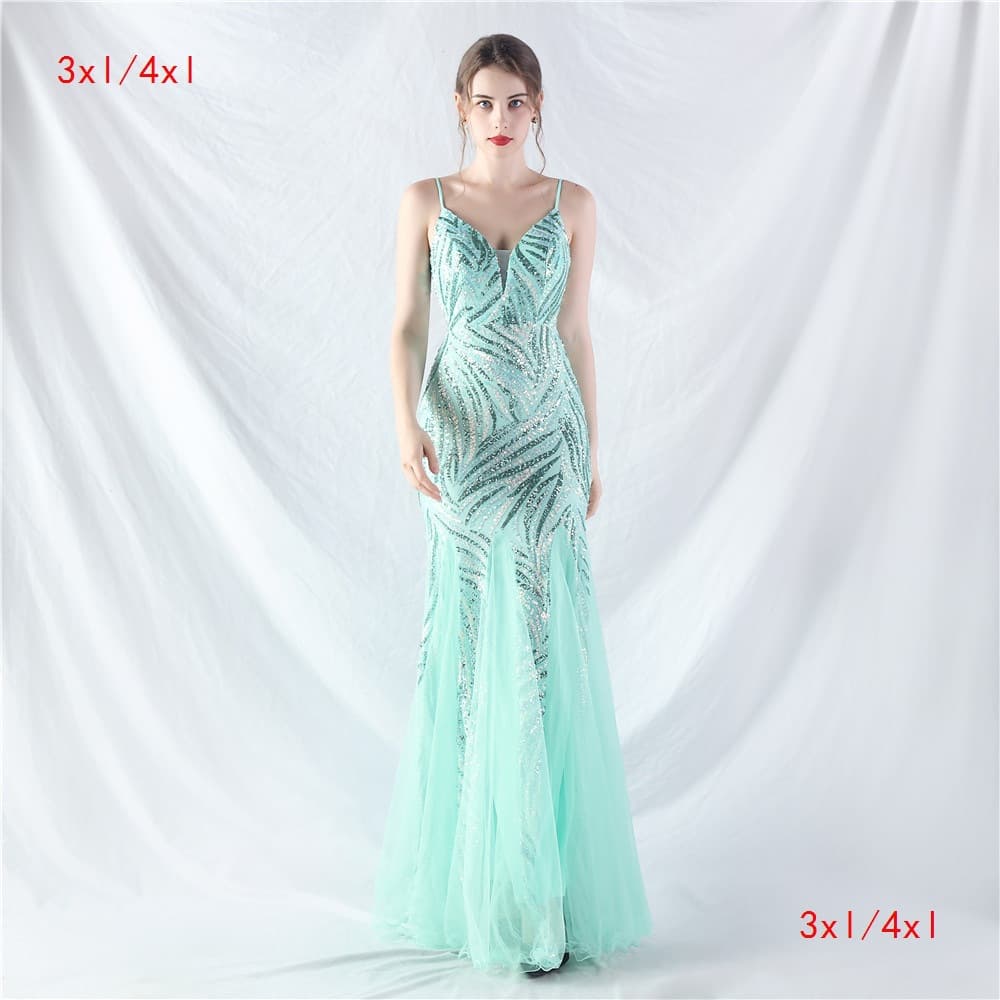 31903-S#3XL4XL Long Sequin Plus Size Performance Dress Banquet Evening Gown