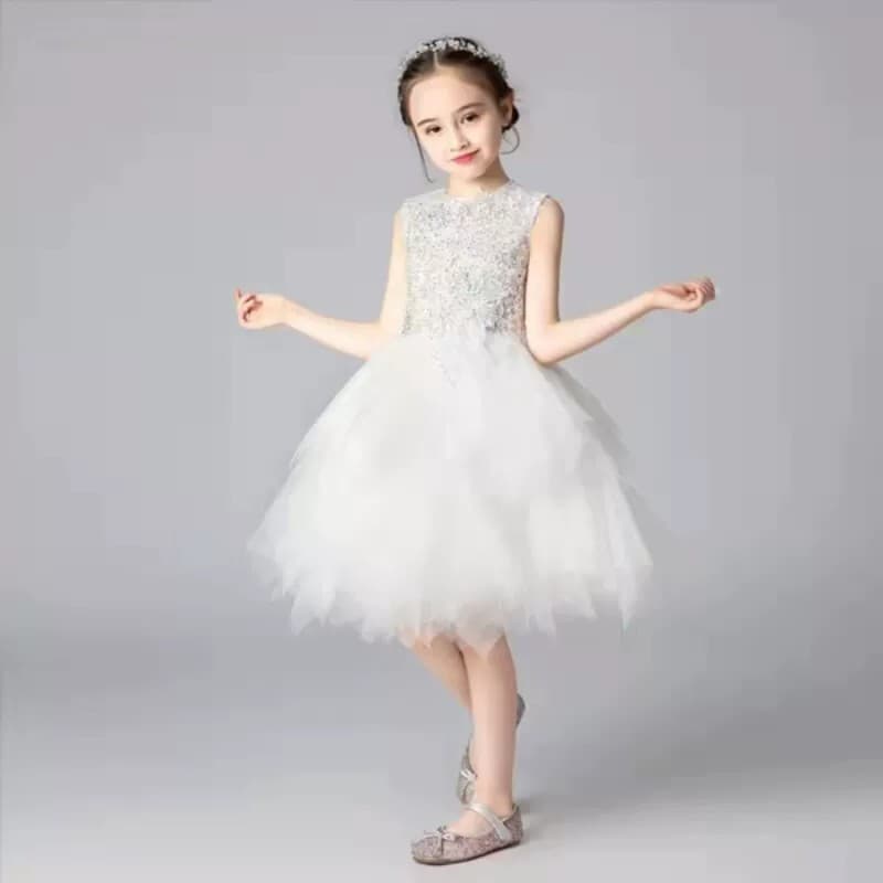 Children's dress 2026 summer new solid color puffy yarn sleeveless AliExpress piano performance girls dress manufacturer