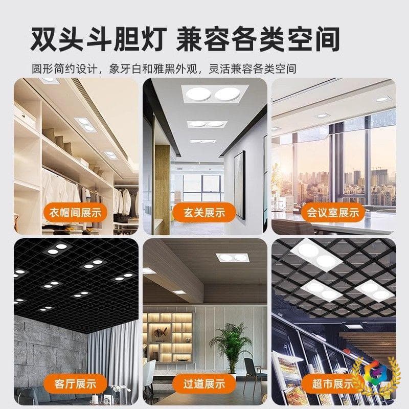 ✅ Mighty Rhino All-Aluminum Double-Head Downlight LED Ceiling Grille Light Rectangular Recessed Living Room Spotlight Double-Head Light Three