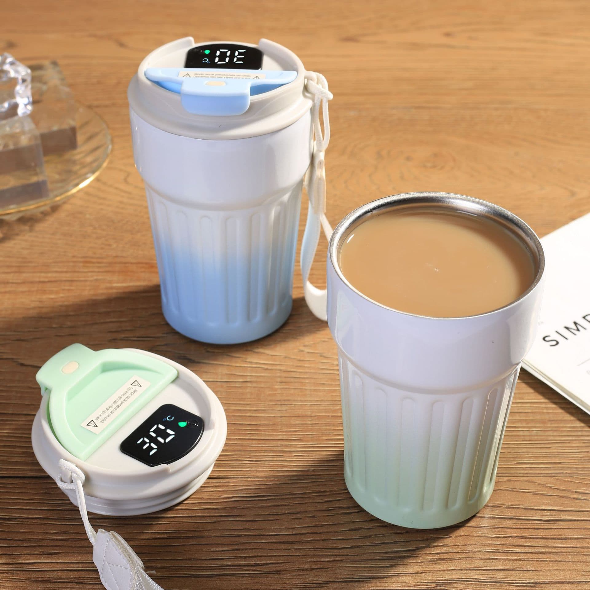 Mini striped coffee cup gradient color thermos cup 304 stainless steel coffee cup high-value ice coffee cup gift cup