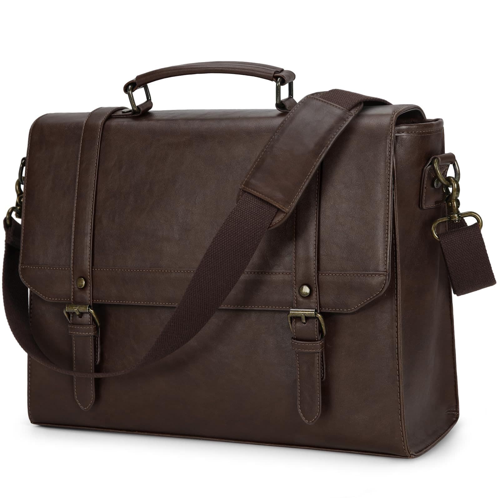 Amazon New Men's Vintage Business Briefcase Large Capacity Waterproof Multifunctional Laptop Handbag Shoulder Bag