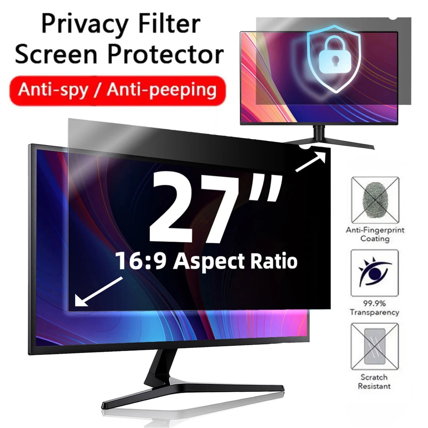 Cross-border Hot-selling Wholesale 27-inch Computer Privacy Screen Protector HD Anti-Blue Light Monitor Film (16:9) Display Privacy Filter