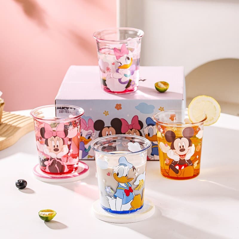 Disney Genuine Mickey Minnie Cartoon Flared Glass Cup High-Appearance Home Milk Juice Cup Kids Water Cup