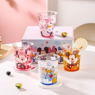 Disney Authentic Mickey Minnie Cartoon Flared Glass Cup High Appearance Home Milk Juice Cup Children's Water Cup
