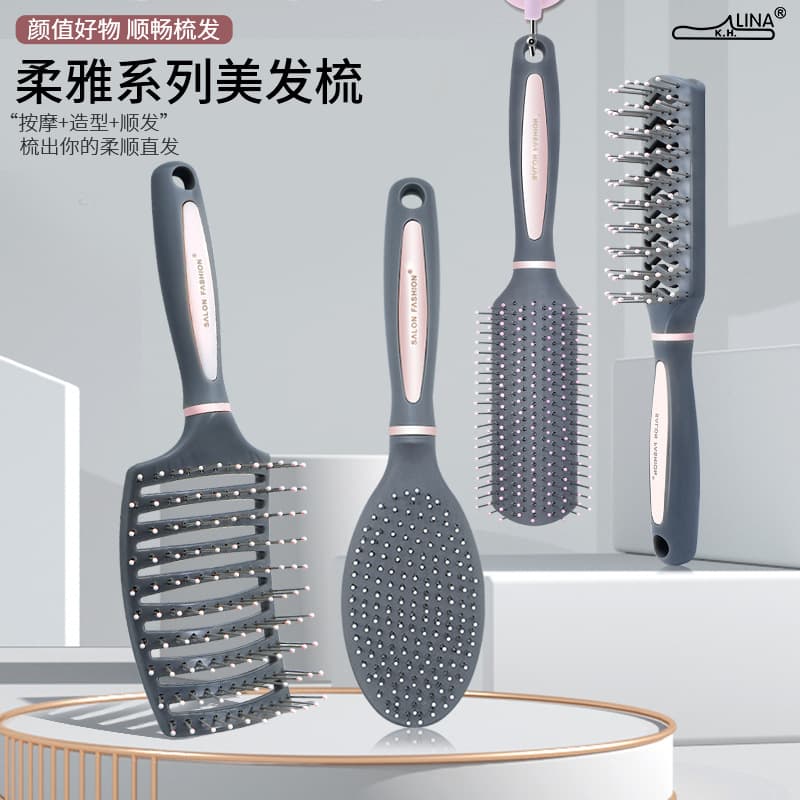 Massage curved air cushion comb for voluminous high crown hairstyle, women's long hair styling tool
