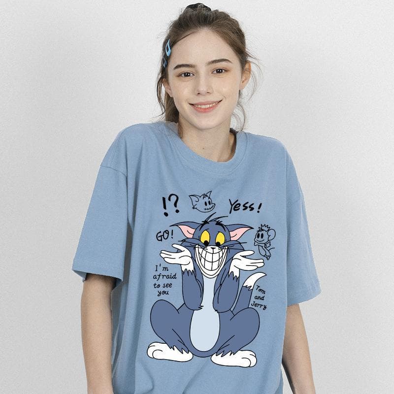 Tom and Jerry T-Shirt Summer Tom Cat Jerry Mouse Loose Cotton Couple Wear Hua Shaobei Same Style Short-Sleeved Clothes 12