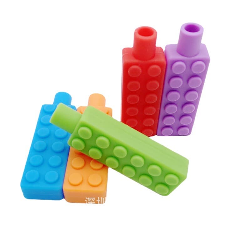 Amazon Best Seller Silicone Pencil Grip Teether Robot Pencil Cap Chewable Chewing Pencil Topper for Autism