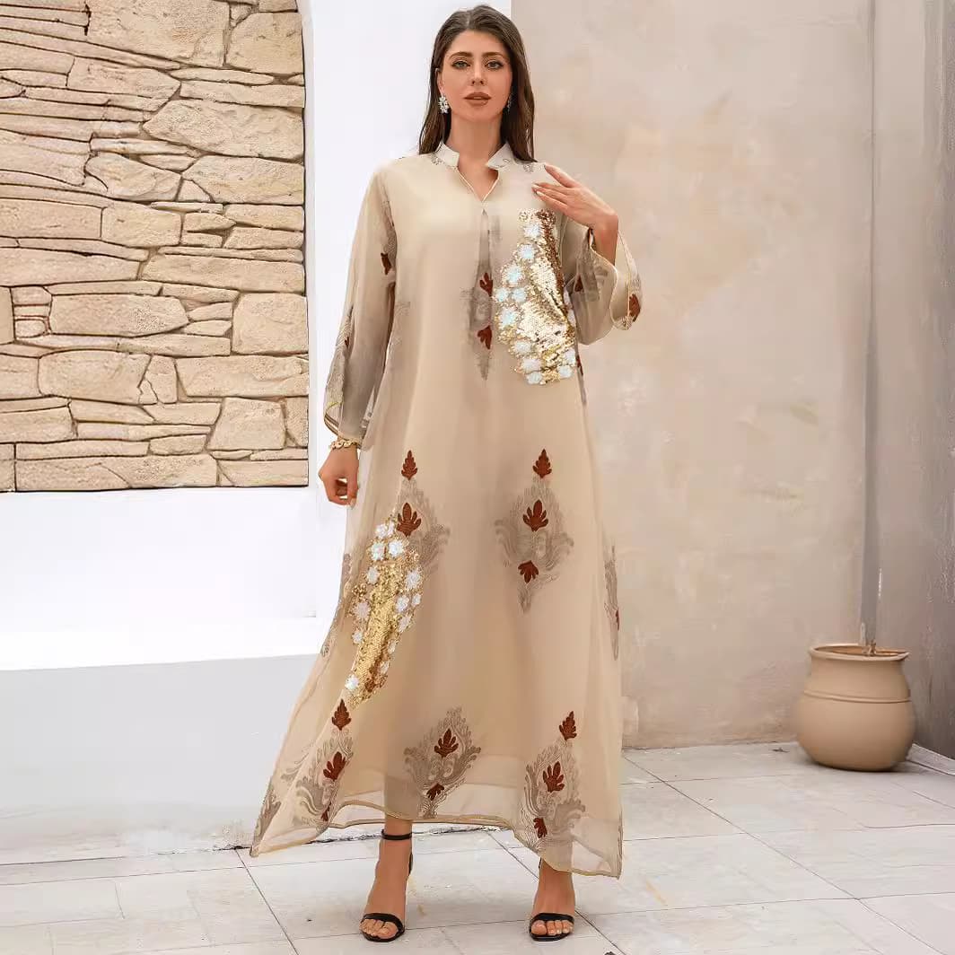 ZD044 Middle East Cross-border E-commerce Hot Style Women's Robe Muslim Dress Bead Embroidery Arab Robe