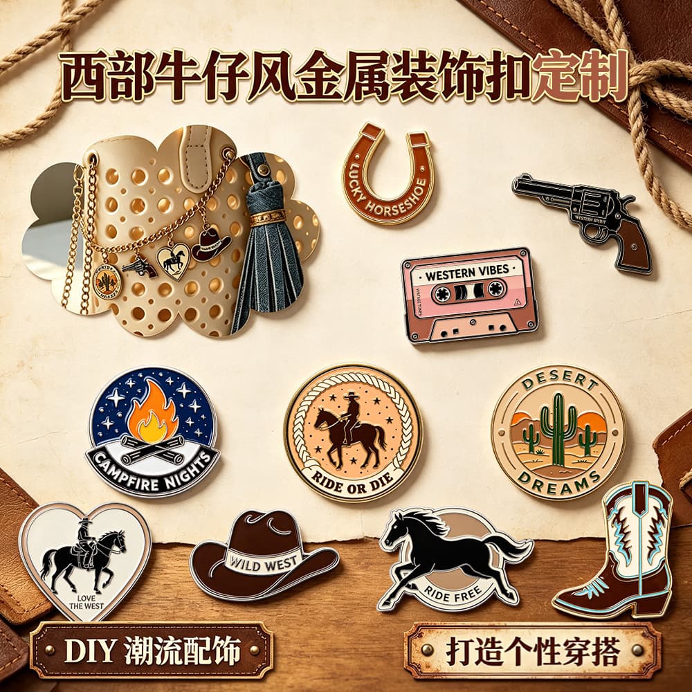 Customized American Retro Western Cowboy Style Metal Shoe Buckle Cowboy Hat Cactus Decorative Buckle Bag Accessories Wholesale