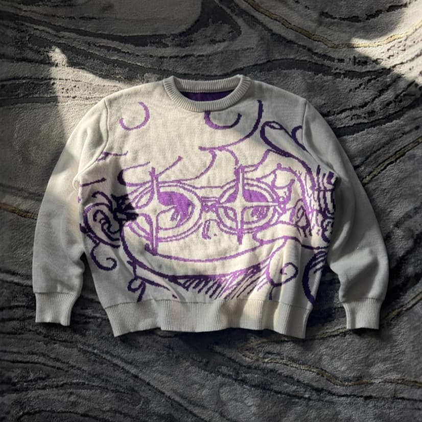 European American Cross-Border Autumn Winter Loose Pullover Jacquard Sweater Hip Hop Anime Knitwear Warm Sweater Ins Style Thick