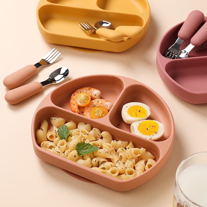 Baby food plate, self-feeding, silicone suction cup, integrated baby food tray, grid tray, food supplement bowl for dining chair